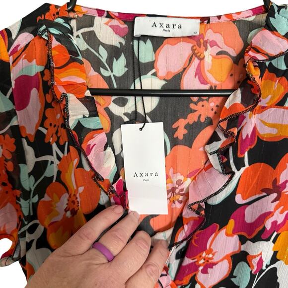 Axara Paris Maxi Dress Floral Orange Ruffle Small Bohemian Boho Hippie - Picture 2 of 8